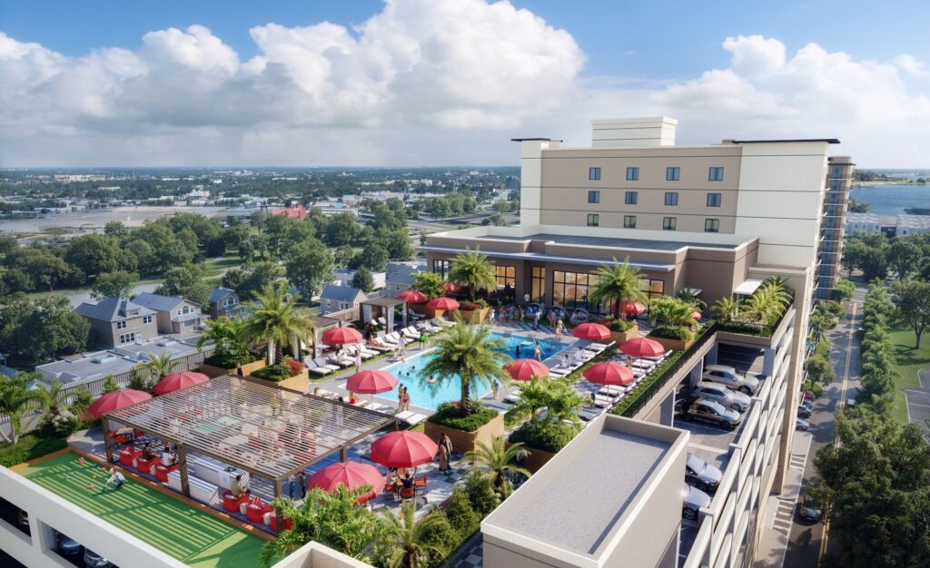 Rendering of Alton Biscayne pool area above parking garage.